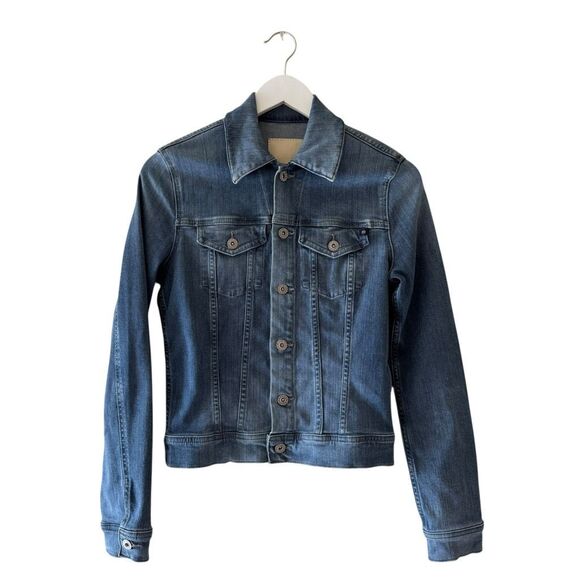AG Adriano Goldschmied Classic Dark Blue  Stretchy Jeans Denim Jacket SZ S#2524 - Picture 1 of 14